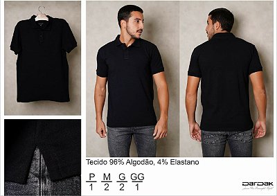$39,90 UNIT / CAMISA POLO MASCULINA PRETO / GRADE: P/1  M/2  G/2  GG/1= 6 PEÇAS