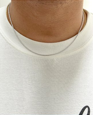 Corrente Cordão Baiano 50cm 1,6mm Fecho Tradicional Banhada A Ouro Branco COR001