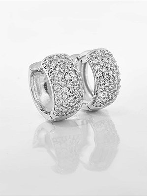 Brinco Masculino Par Argola Cravejada Com 29 Pedras G (14X6,8mm) Banhada A Ouro Branco BRI032
