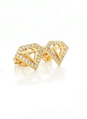 Brinco Masculino Par Diamante Cravejado G (12,3X9,7mm) Banhado A Ouro 18k BRI083