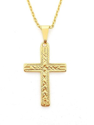 Pingente Cruz Detalhe Tribal (19,8X29,8) Banhado A Ouro 18k PIN033