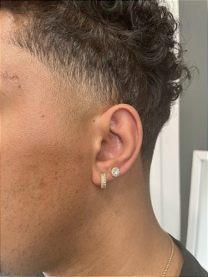 Kit Brinco Masculino Par Argola 12 Pedras + Brinco Masculino Par Redondo Cravejado Fílip 1 (7mm) Banhado A Ouro 18k BRI010-BRI153