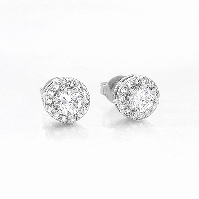 Brinco Masculino Par Redondo Cravejado Fílip 1 (7mm) Banhado A Ouro Branco BRI152