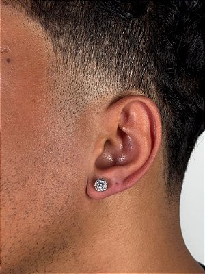 Brinco Masculino Par Redondo Cravejado Fílip 1 (7mm) Banhado A Ouro Branco BRI152