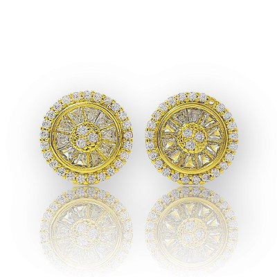 Brinco Masculino Par Redondo Cravejado Pedra Retangular (12mm) Banhado A Ouro 18k BRI167