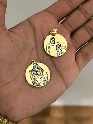 Corrente 50cm + Pingente Medalha Redonda Personalizada (25mm) Banhada A Ouro 18k