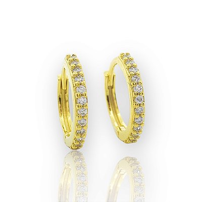 Brinco Masculino Par Argola Cravejada 1 Fileira G (14,1X1,9mm) Banhado A Ouro 18K BRI169