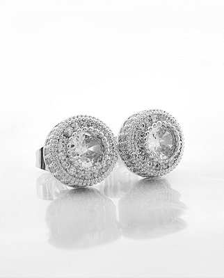 Brinco Masculino Par Redondo Cravejado Fílip 2 (9,5mm) Banhado A Ouro Branco BRI176