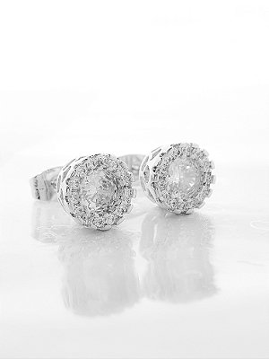 Brinco Masculino Par Redondo Cravejado Fílip 7 (8,4mm) Banhado A Ouro Branco BRI181