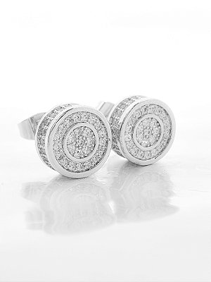 Brinco Masculino Par Redondo Cravejado Fílip 4 (10,7mm) Banhado A Ouro Branco BRI178
