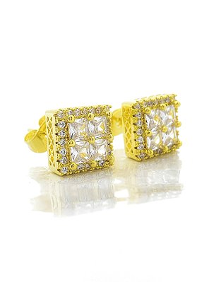 Brinco Masculino Par Quadrado Cravejado Fílip 5 (9,3mm) Banhado A Ouro 18k BRI173