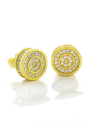 Brinco Masculino Par Redondo Cravejado Fílip 4 (10,7mm) Banhado A Ouro 18k BRI172