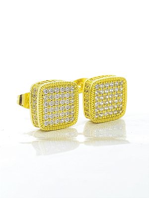 Brinco Masculino Par Quadrado Cravejado Fílip 6 (10,7mm) Banhado A Ouro 18k BRI174