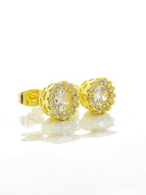 Brinco Masculino Par Redondo Cravejado Fílip 7 (8,4mm) Banhado A Ouro 18k BRI175