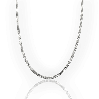Corrente Grumet Dupla 50cm 3mm Fecho Tradicional Banhada a Ouro Branco COR066