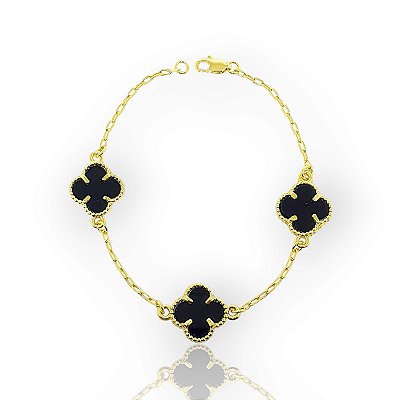 Pulseira Trevo Preta Banhada A Ouro 18k PUL052