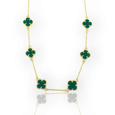Corrente Trevo Verde 55cm Banhada A Ouro 18k COR068