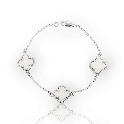 Pulseira Trevo Branca Banhada A Ouro Branco PUL057