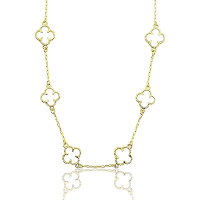 Corrente Trevo Branco 55cm Banhada A Ouro 18k COR072