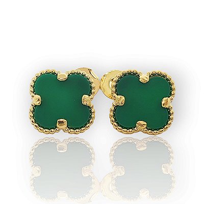 Brinco Masculino Par Trevo Verde Banhada A Ouro 18k