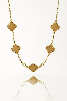 Corrente Trevo Marrom 55cm Banhada A Ouro 18k COR074