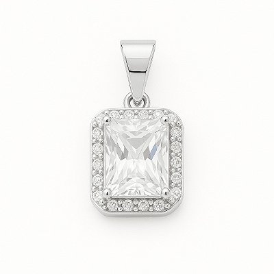 Pingente Prisma (11x13mm) Banhado A Ouro Branco PIN131