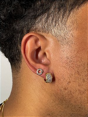 Kit Brinco Masculino Par Argola Cravejada Com 16 Pedras + Brinco Fílip Orbital Banhado A Ouro 18K BRI026-BRI190