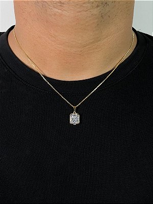 Corrente Veneziana 50cm 1mm + Pingente Prisma Banhado A Ouro 18K COR009-PIN129