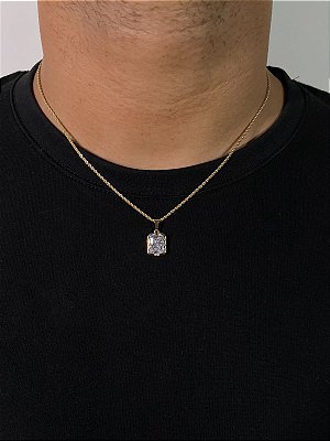 Corrente Cordão Baiano 50cm 1,6mm + Pingente Prisma Banhado A Ouro 18K COR003-PIN129