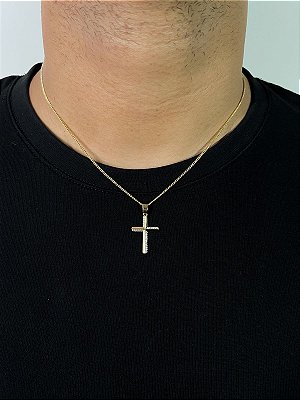 Corrente Grumet 50cm 1,4mm + Pingente Cruz Linear Banhado A Ouro 18K COR014-PIN130
