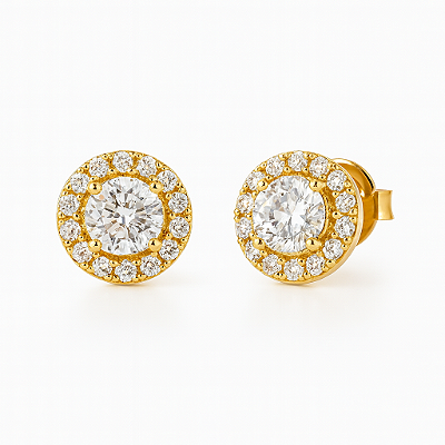 Brinco Masculino Par Redondo Cravejado Torre 3 (10mm) Banhado A Ouro 18k BRI198