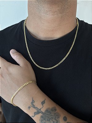 Kit Corrente Grumet + Pulseira Grumet 4mm Banhado A Ouro 18K
