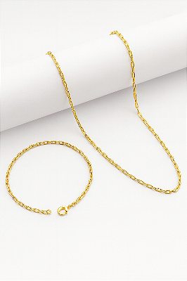 Kit Corrente Elo Cadeado + Pulseira Elo Cadeado 4mm Banhado A Ouro 18K