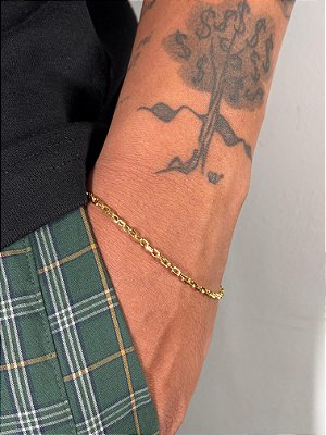 Pulseira Elo Cadeado 4mm Fecho Tradicional Banhada A Ouro 18K PUL062