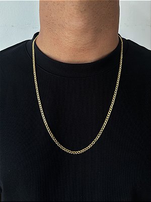 Corrente Grumet 70cm 4mm Fecho Gaveta Banhada A Ouro 18k COR089