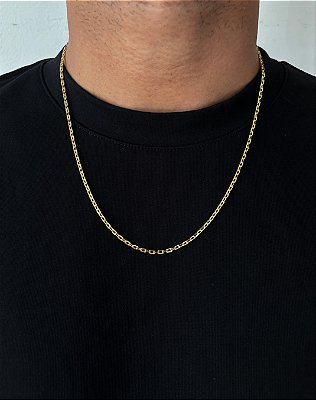 Corrente Elo Cadeado 60cm 4mm Fecho Tradicional Banhada A Ouro 18k COR082