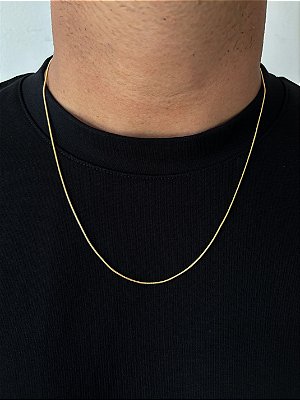 Corrente Rabo de Rato 60cm 1mm Fecho Tradicional Banhada A Ouro 18k COR079