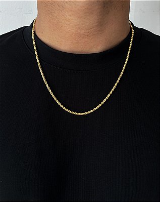 Corrente Cordão Baiano 60cm 3mm Fecho Gaveta Banhada A Ouro 18k COR078