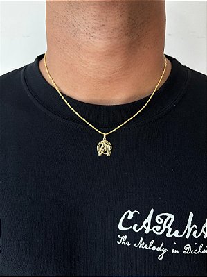 Corrente Cordão Baiano 50cm 1,6mm + Pingente Cavalo Ferradura (17x17,5mm) Banhado A Ouro 18k COR003-PIN136