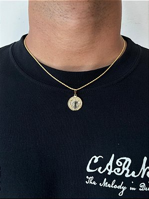Corrente Cordão Baiano 50cm 1,6mm + Pingente São Bento Liso (20mm) Banhado A Ouro 18k COR003-PIN135
