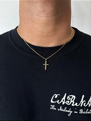 Corrente Veneziana 50cm 1mm + Pingente Cruz Liso Oval (14x21mm) Banhado A Ouro 18k COR009-PIN138