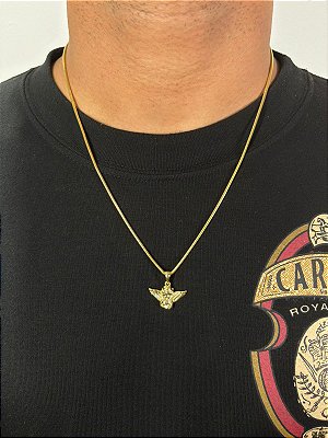 Corrente Rabo de Rato 60cm 2mm +  Pingente Anjo (24x17mm) Banhado A Ouro 18k COR077-PIN141