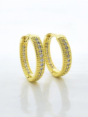 Brinco Argola Cravejada Interna Banhado a Ouro 18k BRI201