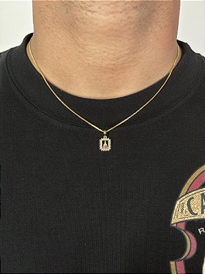 Corrente Veneziana 50cm 1mm + Pingente Nossa Senhora Plaquinha Cravejada Banhado a Ouro 18k COR009-PIN143