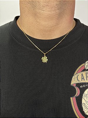 Corrente Veneziana 50cm 1mm + Pingente Trevo da Sorte Cravejado Banhado a Ouro 18k COR009-PIN145
