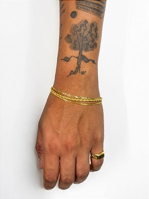 Kit Pulseiras Cordão Baiano, 3 por 1 e Grumet Banhado A Ouro 18k PUL017-PUL003-PUL012
