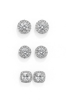 Kit Brincos Imperial, Imperial Quadrado e Imperial 3 Banhado A Ouro Branco BRI206-BRI205-BRI192