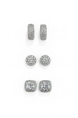 Kit Brincos 4 Fileiras M, Imperial 3 e Imperial Quadrado Banhado A Ouro Branco BRI206-BRI205-BRI012