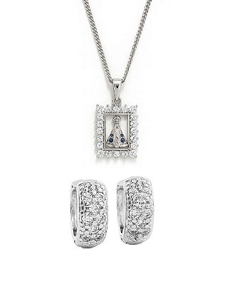 Kit Corrente Grumet 50cm 1,4m + Pingente Nossa Senhora Cravejado Quadrado (15x18mm) + Brinco Masculino Par Argola Cravej