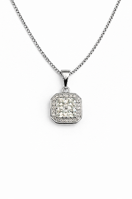 Corrente Veneziana 50cm 1mm + Pingente Imperial Quadrado (10x10mm) Banhado A Ouro Branco COR002-PIN152